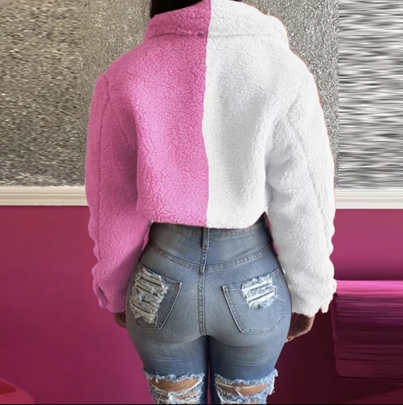 NWT Y2K Winter Color Block Cropped Coat S: Small-Medium - Picture 4 of 8